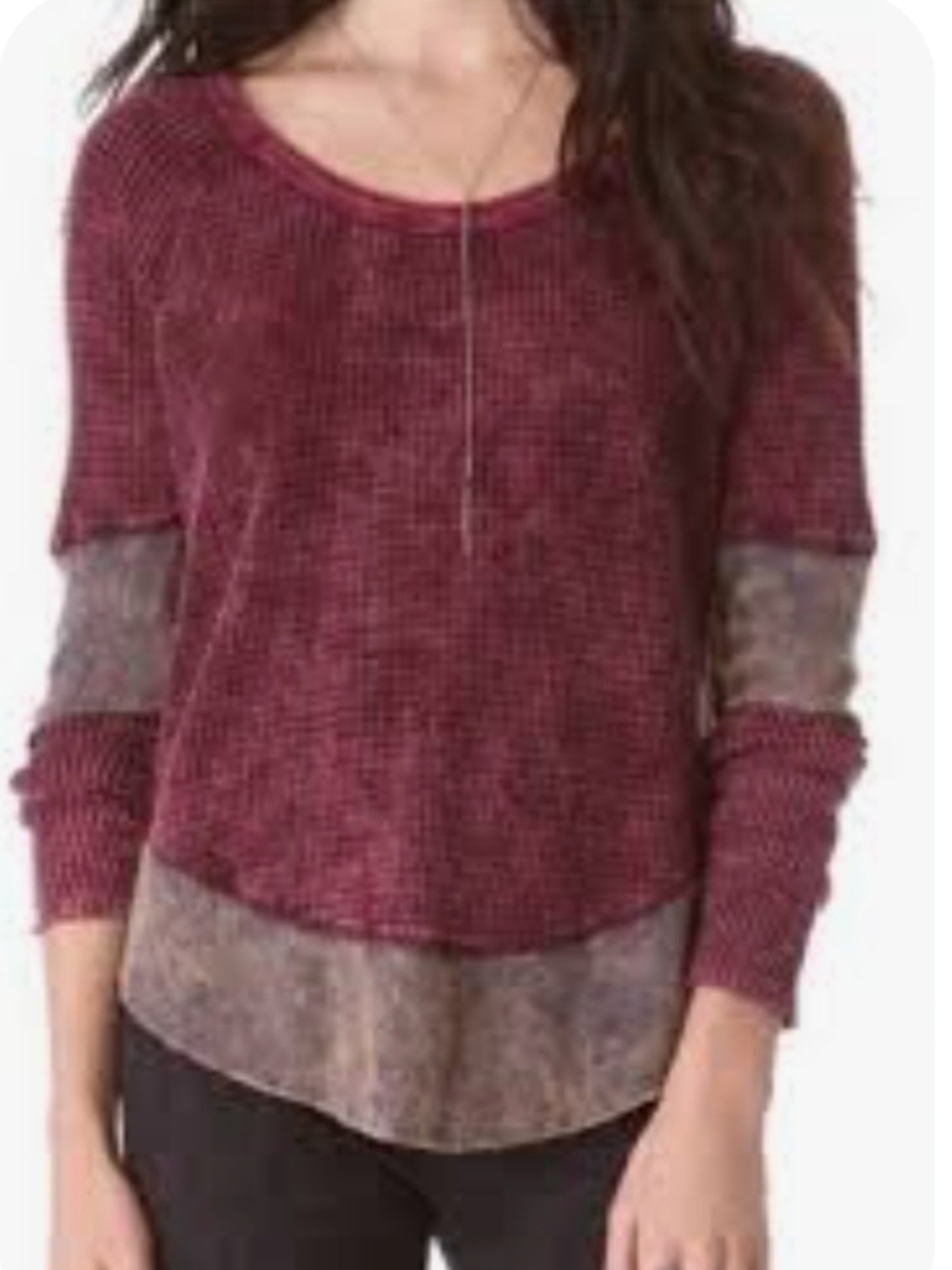 Free People Burgundy Waffle-Knit Layered Hem Sweater